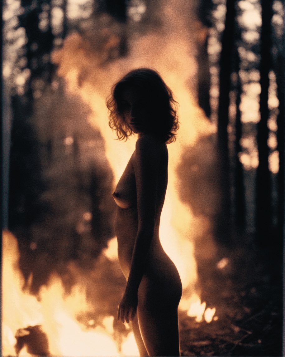 915x1144, 148 Kb / Огонь, голая, пожар, лес