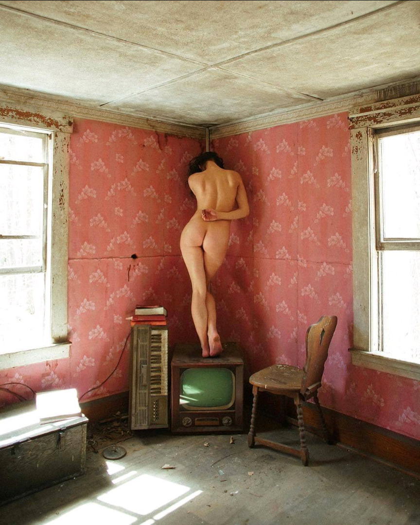 864x1080, 292 Kb / Ammar Wakil, телевизор, книги, синтезатор, угол, голая, попа