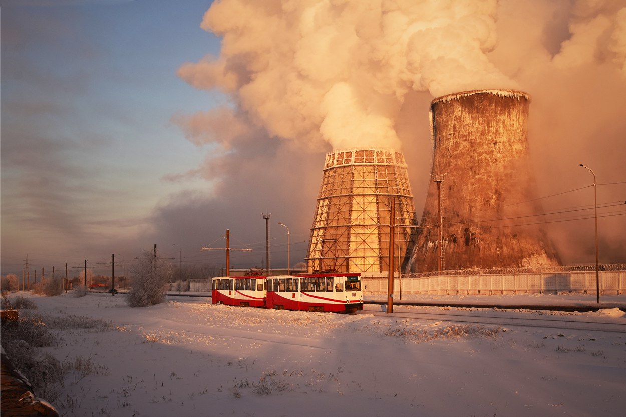 1250x833, 161 Kb / Павлодар, Казахстан, снег, трамвай, градирня, пар