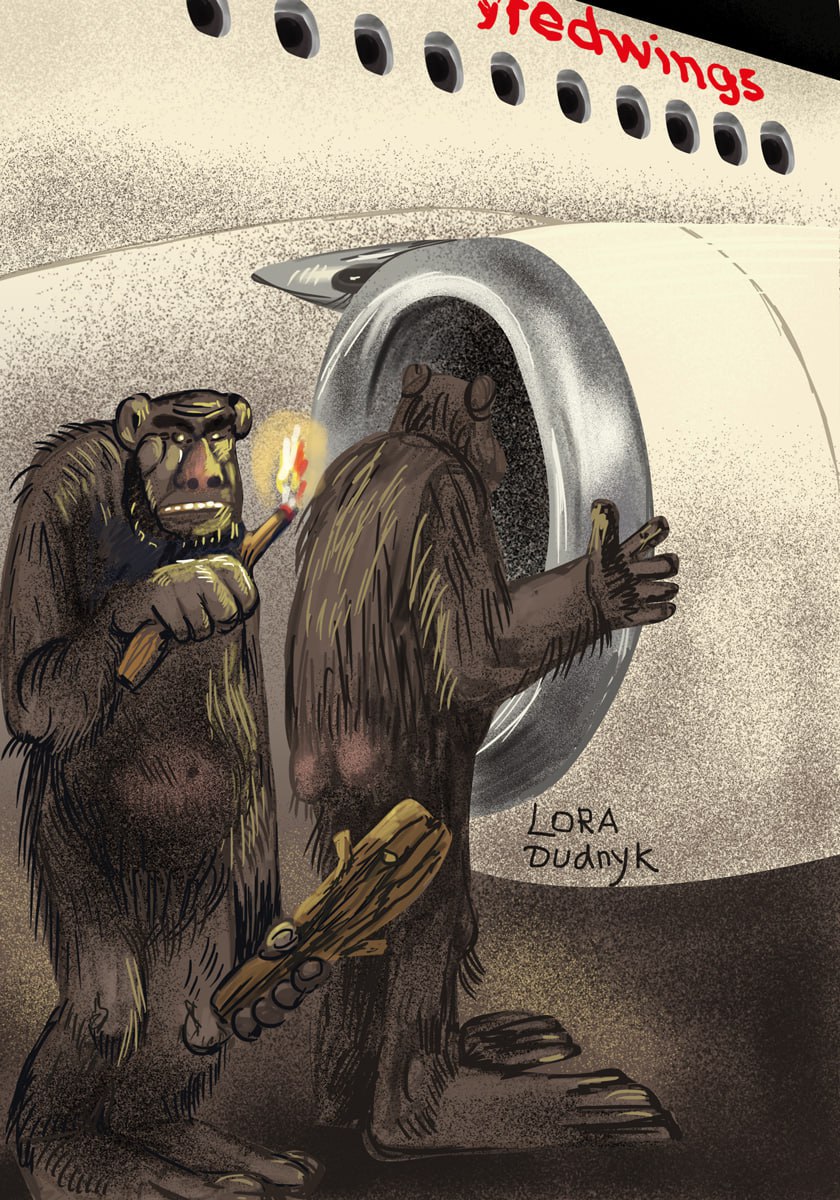 840x1200, 298 Kb / Обезьяны, самолёт, факел, двигатель