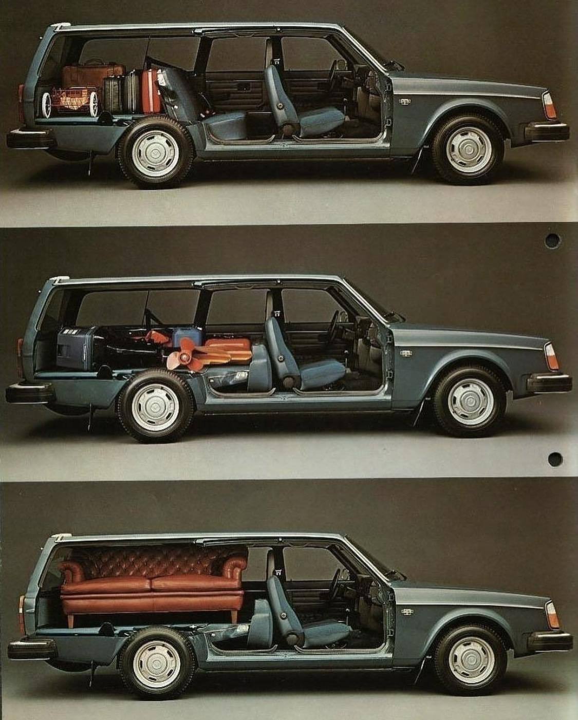 1125x1402, 166 Kb / автомобиль, классика, ретро, volvo, чемодан, разрез, диван, багажник, кладовка, универсал