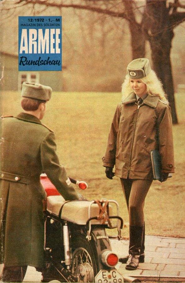 590x900, 96 Kb / ГДР, мотоцикл, солдат, шинель, журнал, блондинка, сапоги