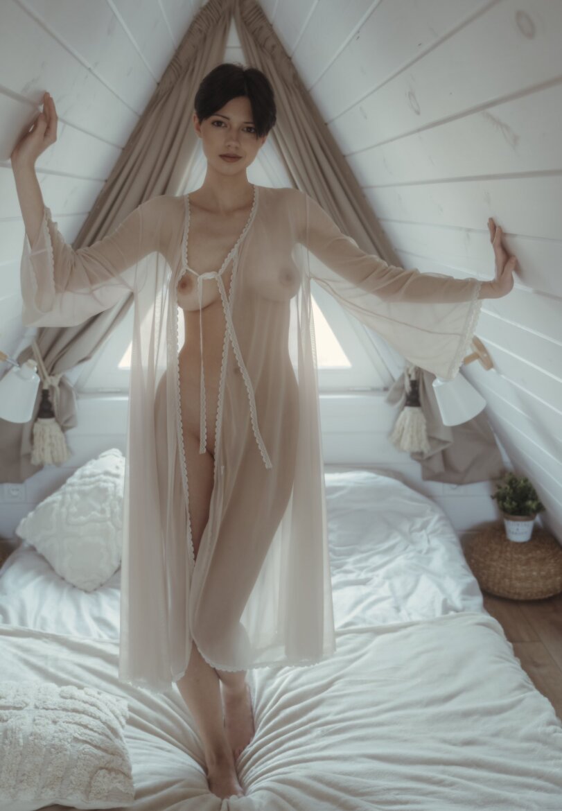 811x1170, 105 Kb / занавески, окно, постель, крыша, чердак, прозрачное, пеньюар, завязки