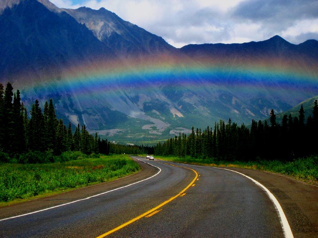 1024x768, 119 Kb / радуга, дорога, горы