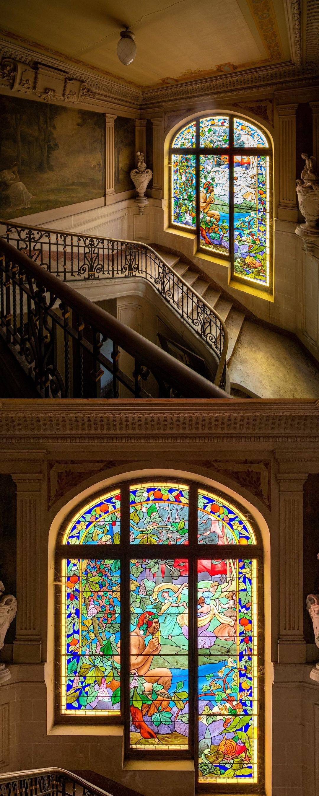 1080x2695, 554 Kb / Витраж, лестница, архитектура, интерьер