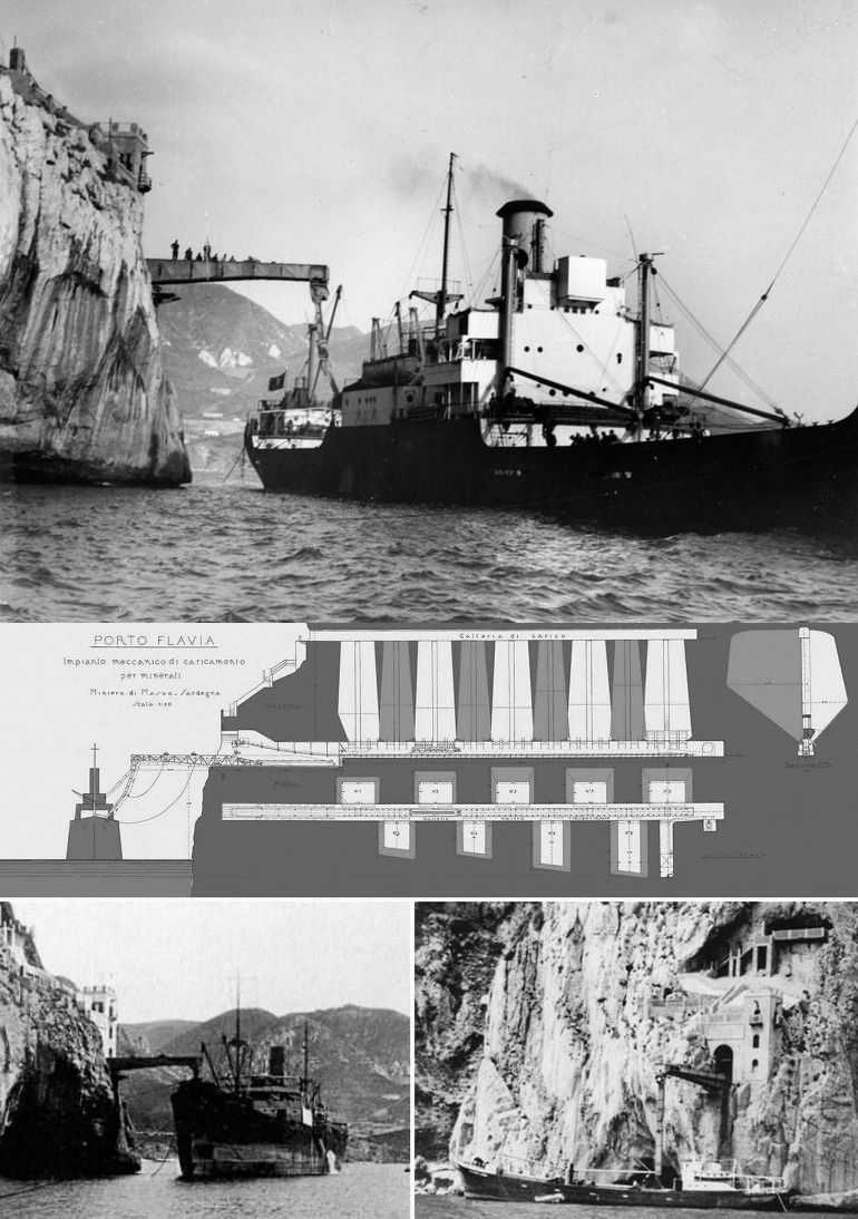 770x1094, 224 Kb / Италия, Порто-Флавиа, горы, скакалы, Porto Flavia, ч/б