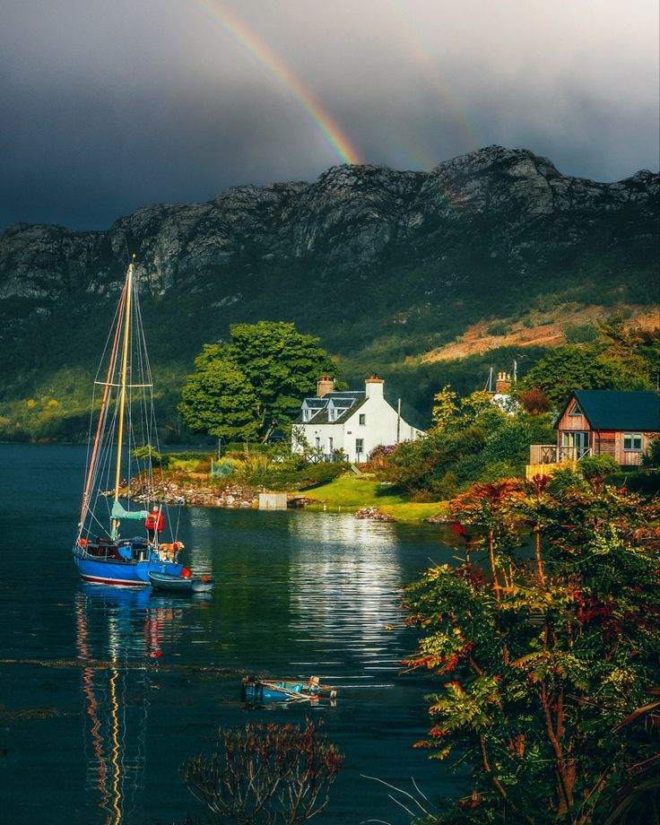 736x920, 141 Kb / Радуга, горы, яхта, лодка, домик в деревне, Шотландия