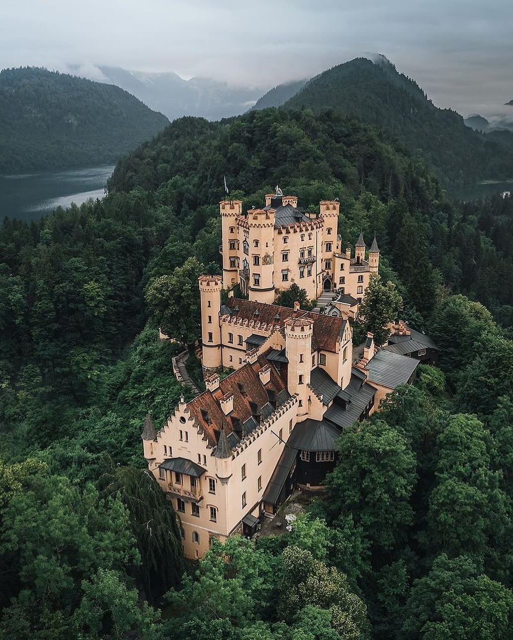 1032x1287, 474 Kb / Замок, Германия, Хоэншвангау, Бавария, горы, лес