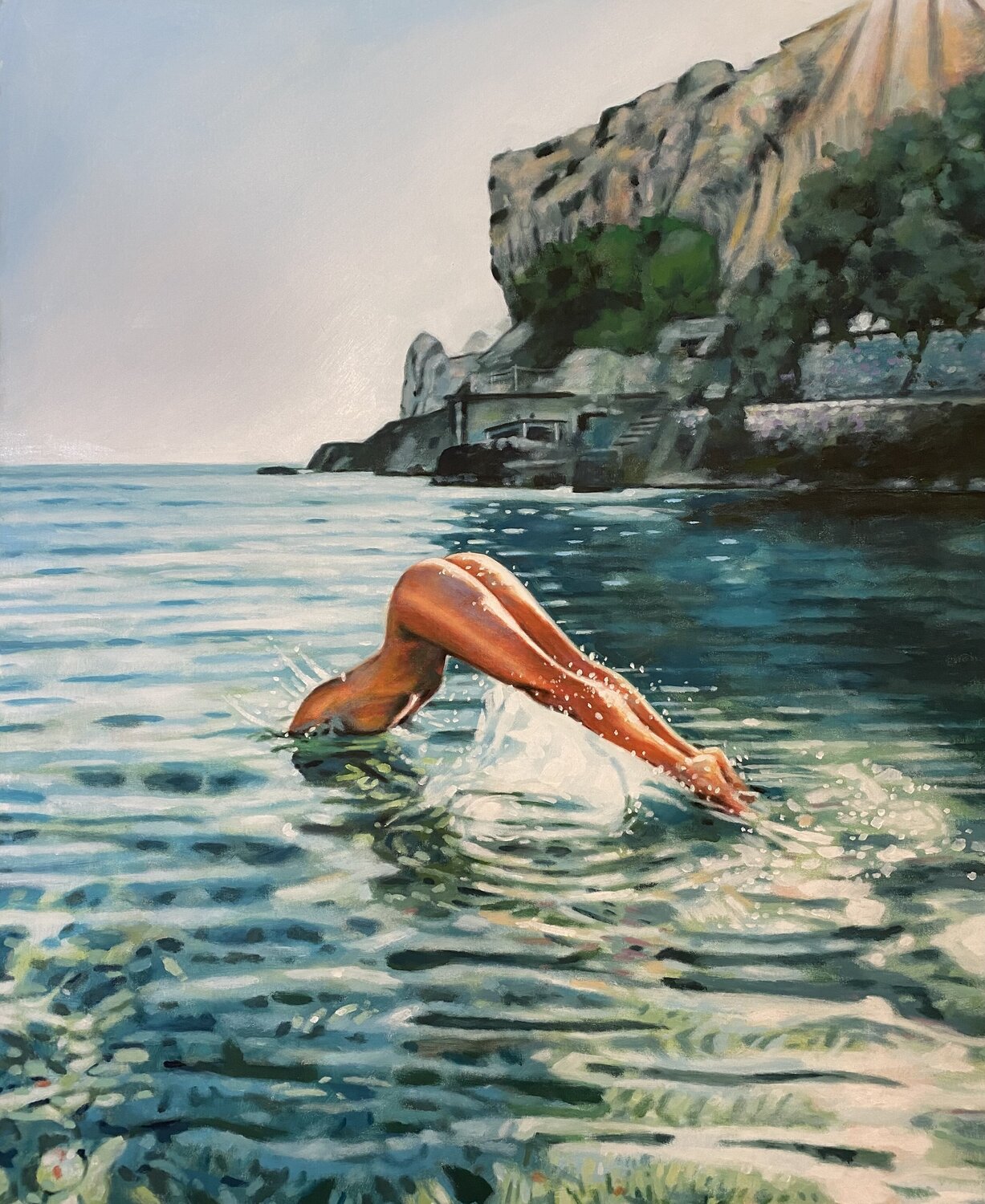 1227x1500, 362 Kb / Thomas Saliot, море, девушка , ныряет, попа, картина, рисунок