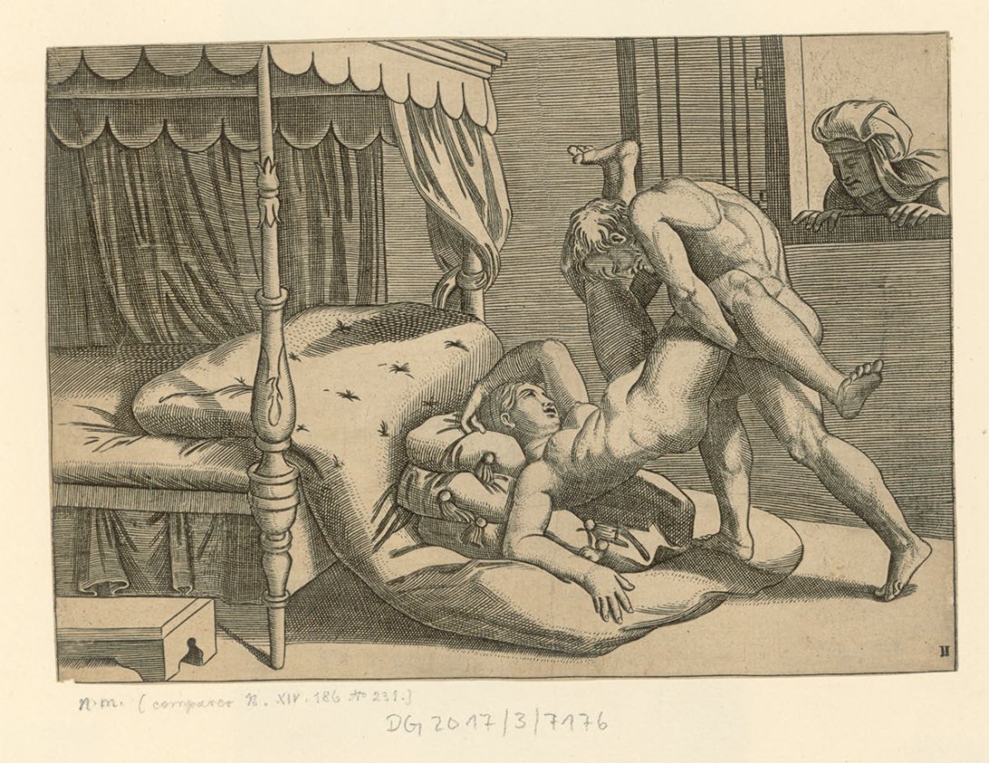 1090x841, 241 Kb / Влюбленные, подглядывающая, Романо, Риппи, Вена , гравюра , музей Альбертина.