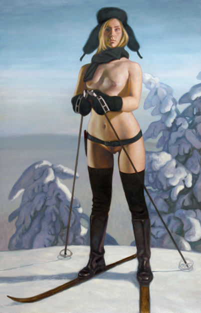 402x626, 195 Kb / елки, снег, лыжи, палки, пояс , шарф, ушанка, лыжница, Markku Laakso, Маркку Лааксо