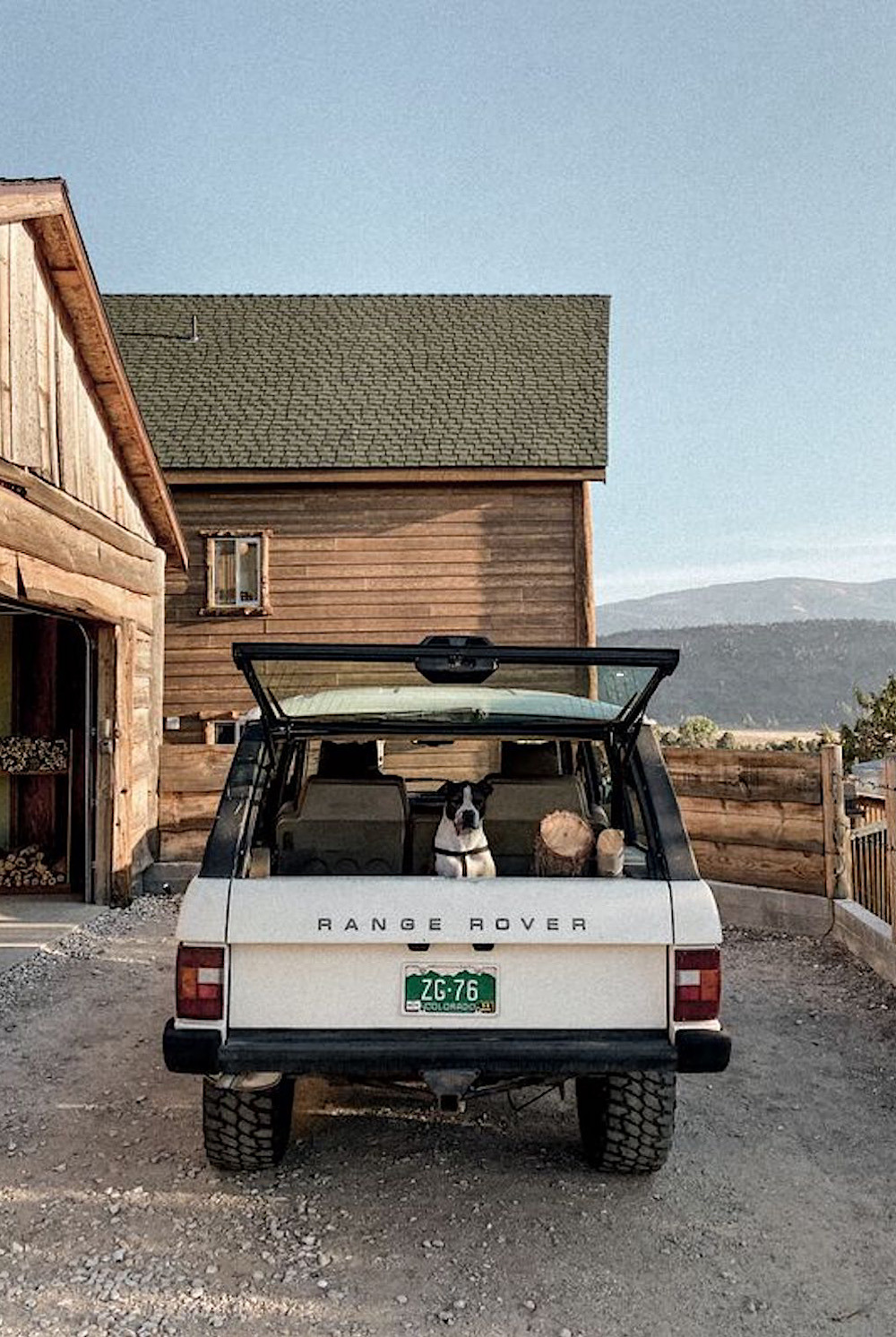 1000x1492, 457 Kb / автомобиль, классика, ретро, собака, бревно, range rover