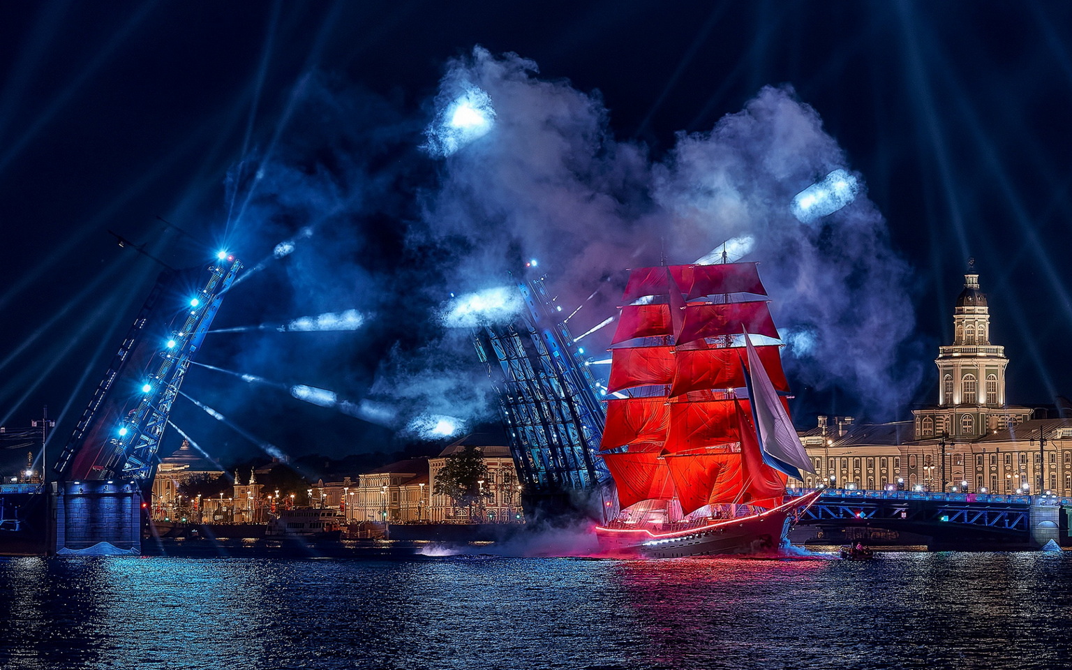 1536x960, 616 Kb / Питер, Алые Паруса, Дворцовый мост, Нева, кунсткамера, парусник