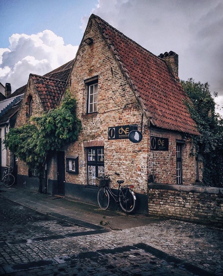 750x927, 281 Kb / Брюгге, Бельгия, дом, кирпич, черепица, велосипед, вывеска, one