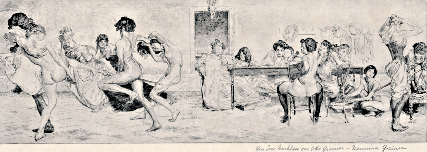 1380x492, 293 Kb / школа ведьм, метлы, Отто Грейнер, Эскиз, ч/б