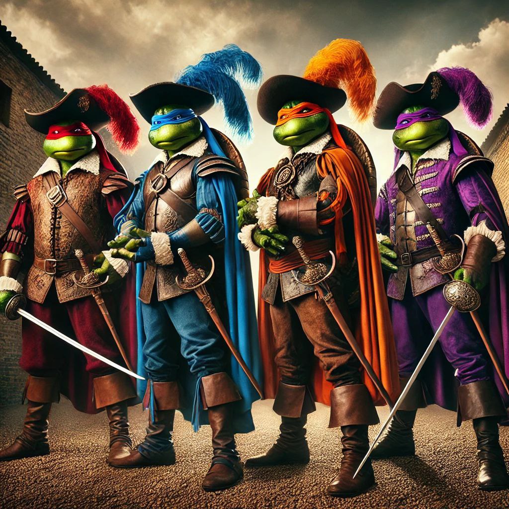 1024x1024, 280 Kb / ai, Черепашки ниндзя, мушкетёры