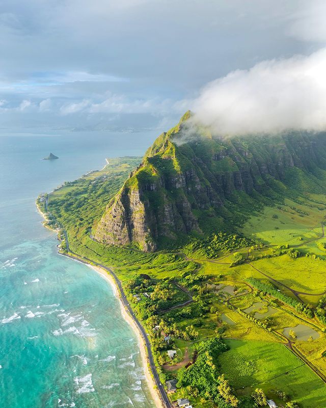 640x800, 108 Kb / Горы, облака, Оаху, Остров, Гавайи, побережье