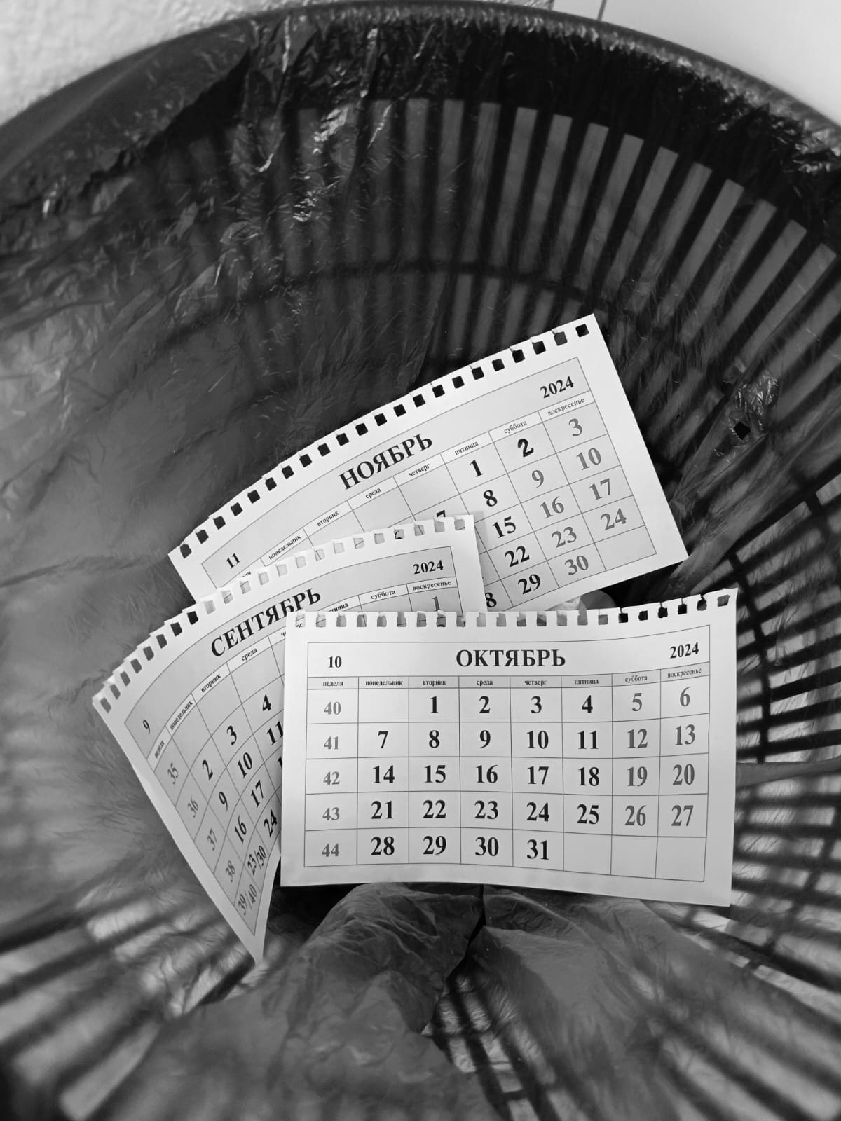 1200x1600, 181 Kb / безысходность, календарь, мусор, урна, сентябрь, октябрь, ноябрь, ч/б