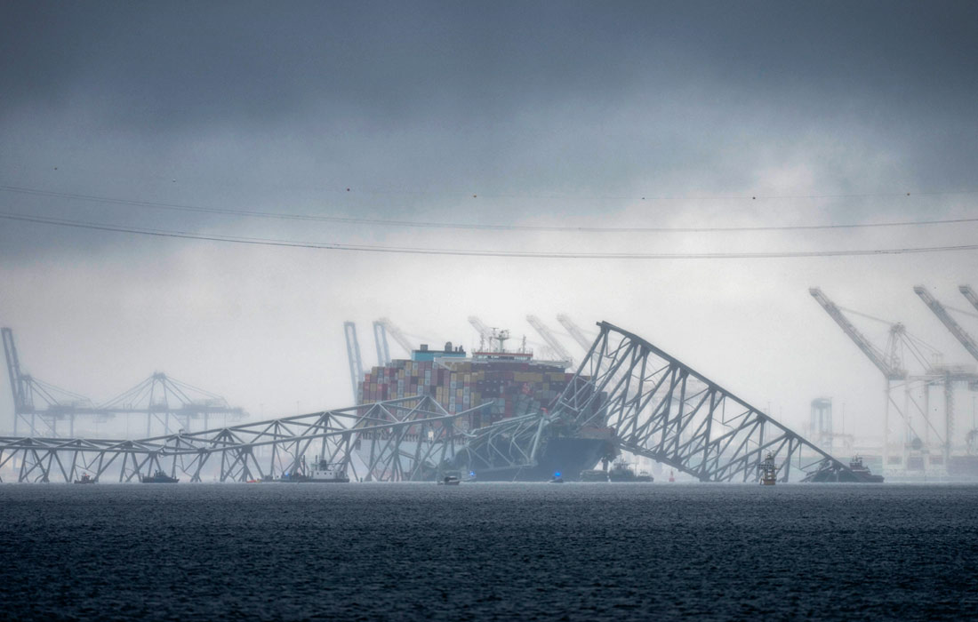 1100x700, 104 Kb / мост, контейнер, крушение, США, Балтимор, контейнеровоз, Dali