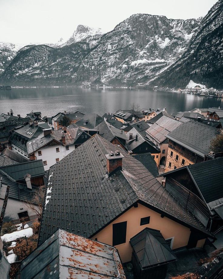 736x920, 173 Kb / дом, крыша, озеро, горы, облака, туман, лес, Австрия