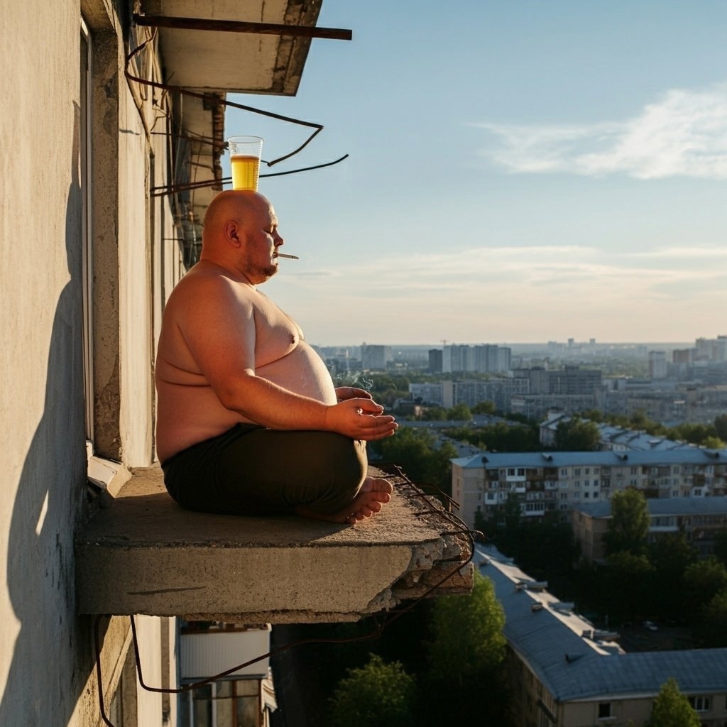 1024x1024, 236 Kb / толстяк, пиво, балкон, стакан