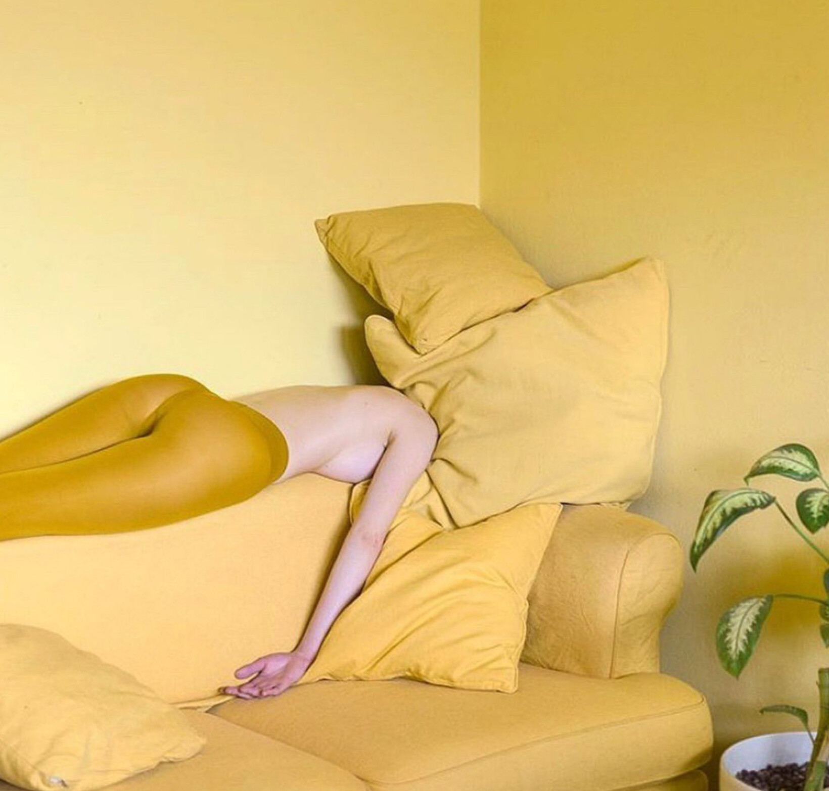 1640x1566, 281 Kb / колготки, жёлтый, диван, подушки