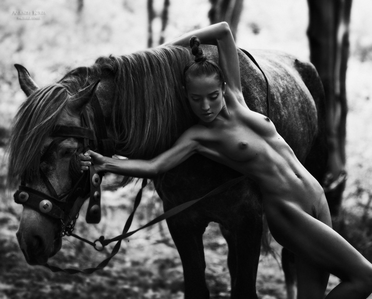 1200x965, 189 Kb / конь, лошадь, голая, лес, ч/б, Arkady Kurta