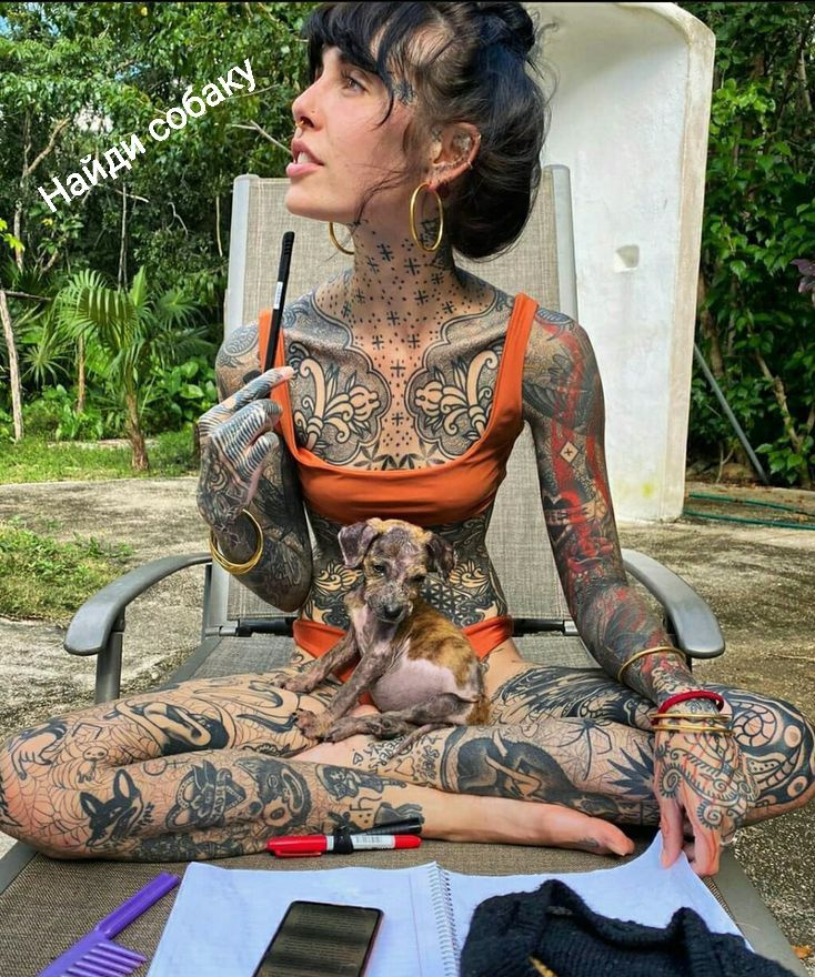 734x880, 375 Kb / тату, собака, фломастер