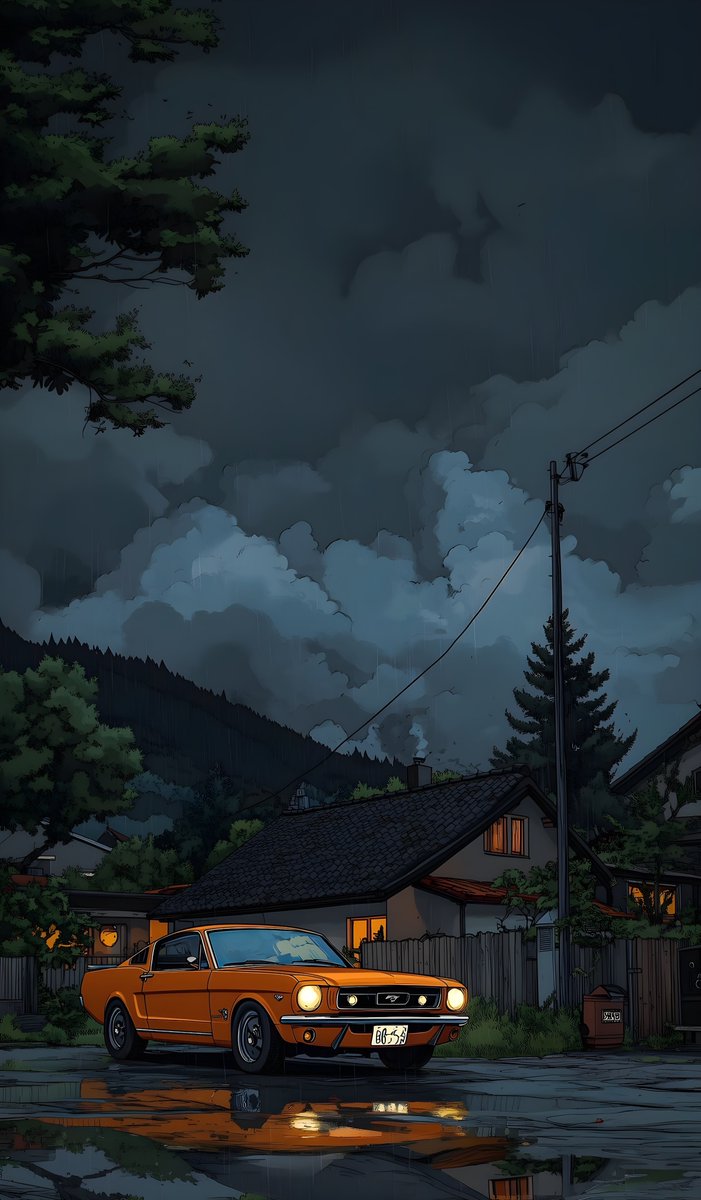 701x1200, 109 Kb / тучи, дом, авто, лужа, отражение