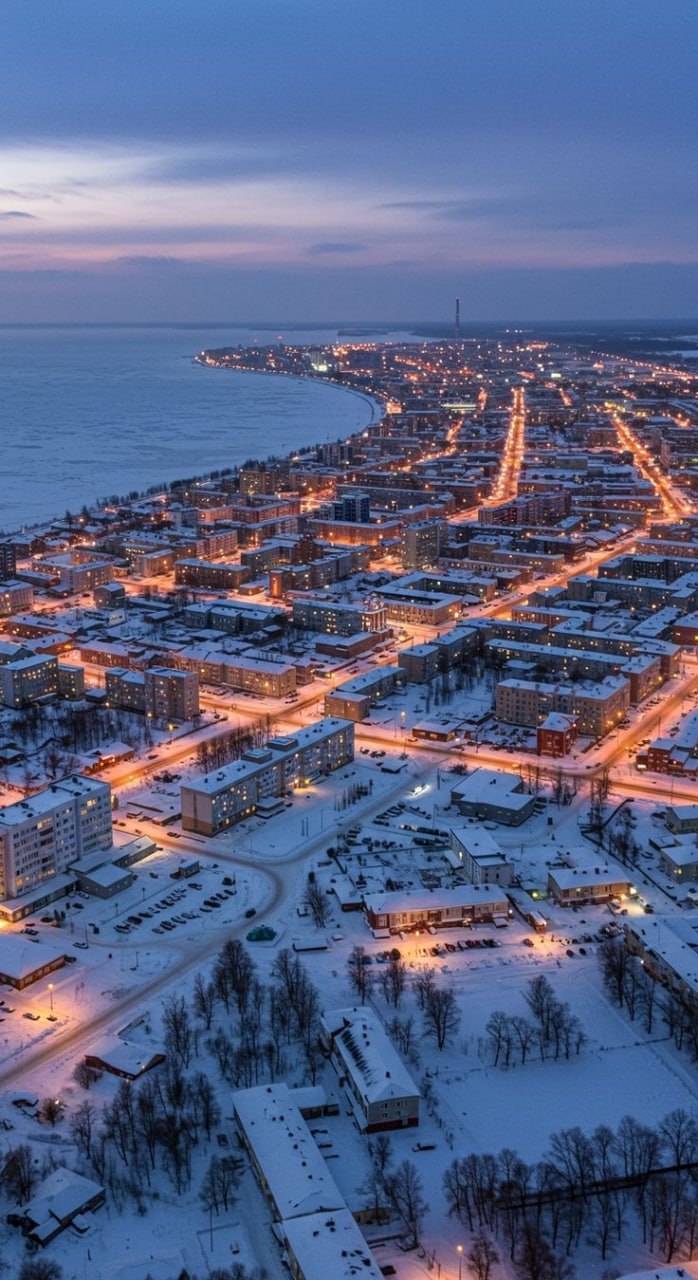 698x1280, 181 Kb / Салехард, ночь, город, огни, море, снег