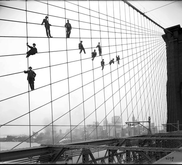 610x553, 97 Kb / бруклин, мост, ч/б, ванты