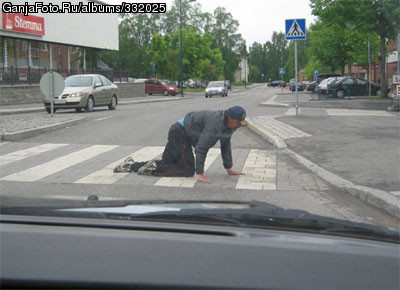 400x290, 33 Kb / город, дорога, пешеходный переход, зебра, алкаш, четвереньки, жизнь