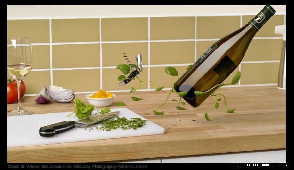 600x347, 45 Kb / кухня, штопор, вино, зелень
