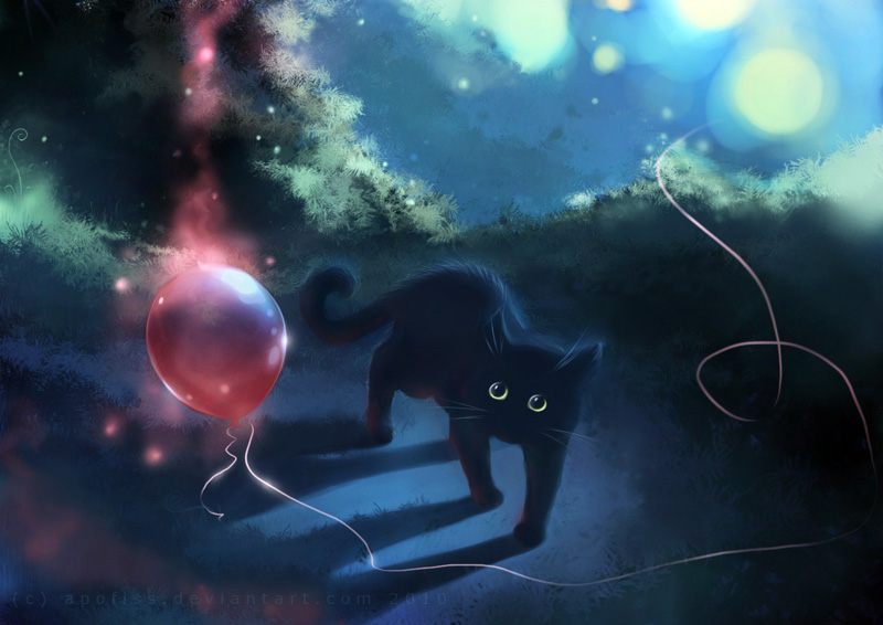 800x566, 134 Kb / чёрный, кот, воздушный, шарик
