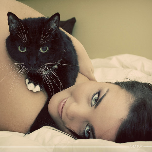 600x600, 66 Kb / девушка, кот, черный кот