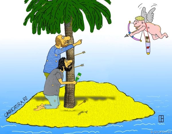 600x469, 71 Kb / ангел, купидон, карикатура, остров, пальма