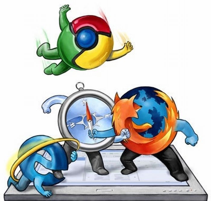 700x669, 57 Kb / рисунок, браузеры, драка, ie, mozilla, chrome, safari
