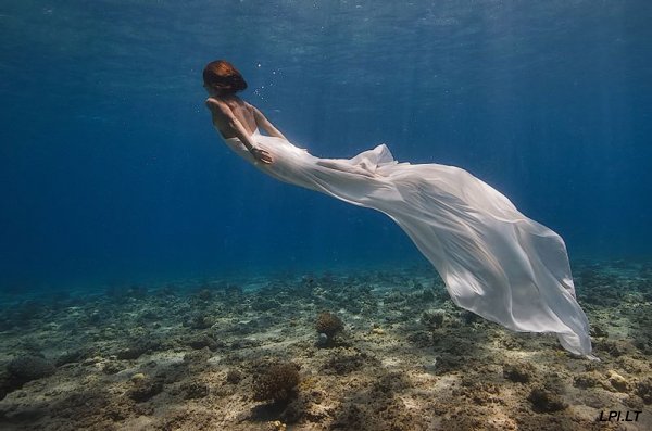 600x397, 47 Kb / девушка, под водой, море, платье