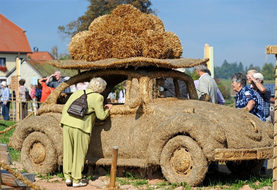 900x618, 218 Kb / фольксваген, жук, солома, скульптура, старушка, рюкзак