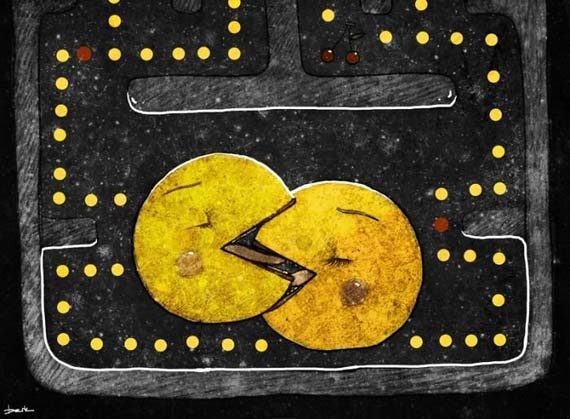 570x419, 66 Kb / поцелуй, рисунок, арт, pacman, пакман