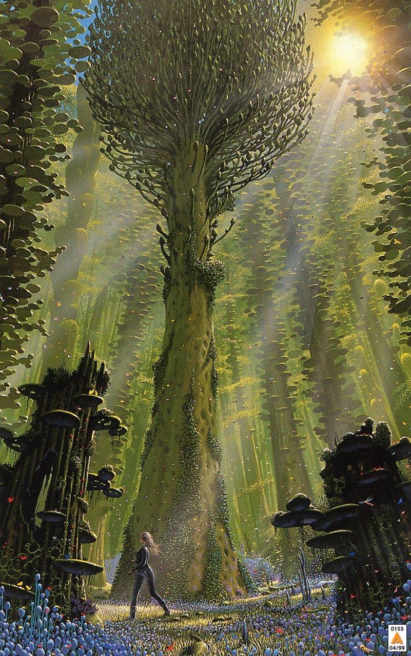801x1280, 295 Kb / дерево, фантастика, грибы, девушка, Тим Уайт,  Critical Treshold, Brian Stableford