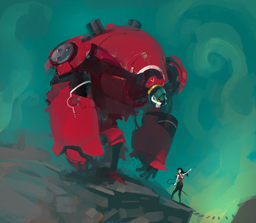 900x783, 173 Kb / мост, робот, дрессировщица, рисунок, фантастика