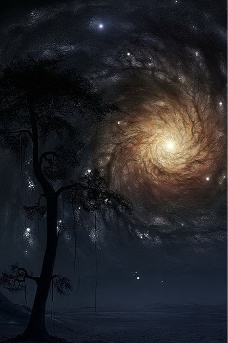 467x700, 240 Kb / Картина, Дерево, Солнце, Тучи