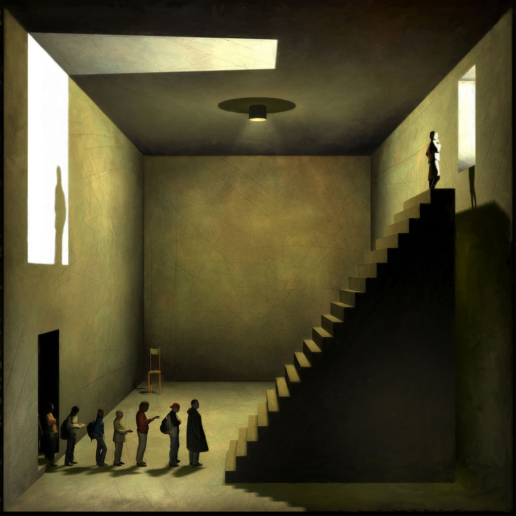 1024x1024, 118 Kb / лестница, окно, просвет, стул, очередь