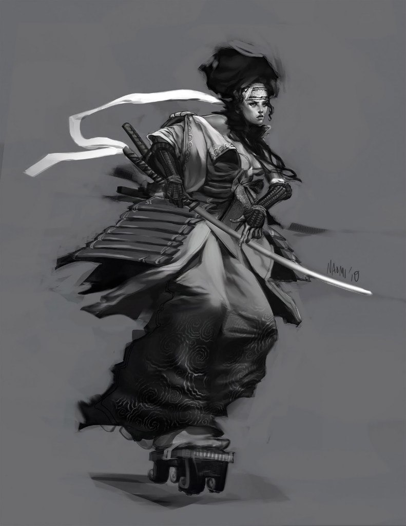 791x1024, 83 Kb / самурай, скейт, рисунок, фотошоп, ч/б, photoshop