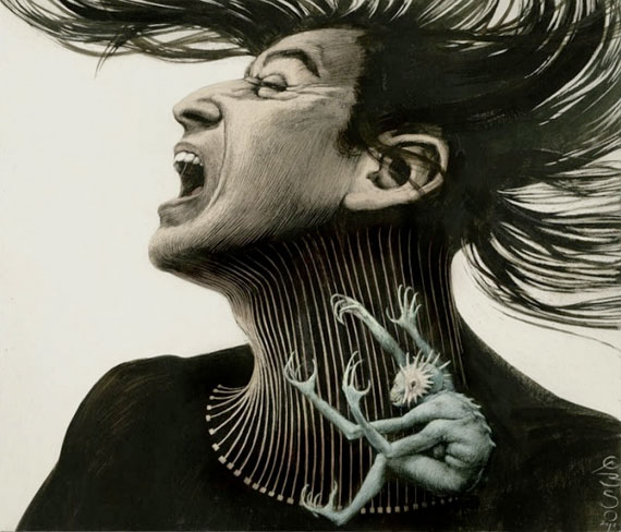 570x488, 68 Kb / настроение, мужчина, струны, монстр, рисунок