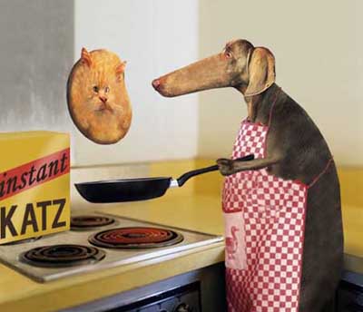 400x344, 35 Kb / кот, собака, блин, сковорода, нос