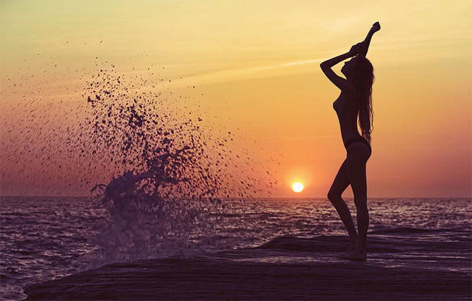 670x427, 57 Kb / силуэт, волна, закат, рассвет