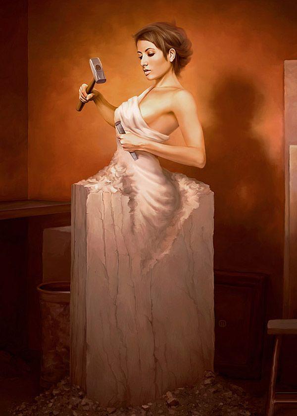 600x841, 48 Kb / молоток, долото, табуретка, скульптура