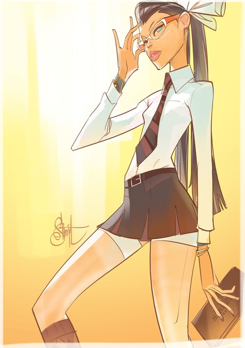 500x709, 50 Kb / школьница, рисунок, мини, чулки, очки